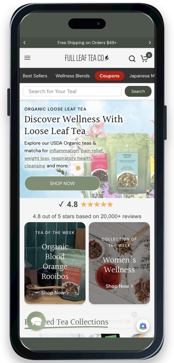 Screenshot of Full Leaf Tea Company website