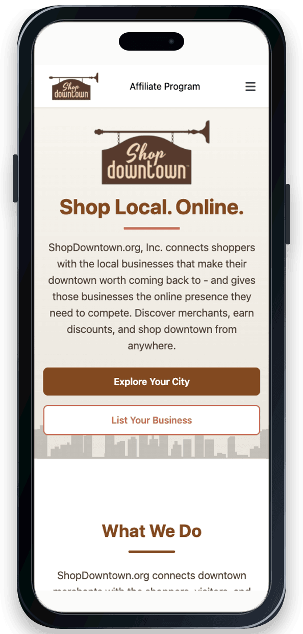 Screenshot of Shop Downtown website