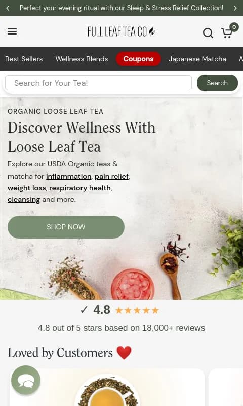 Screenshot of Full Leaf Tea Company website